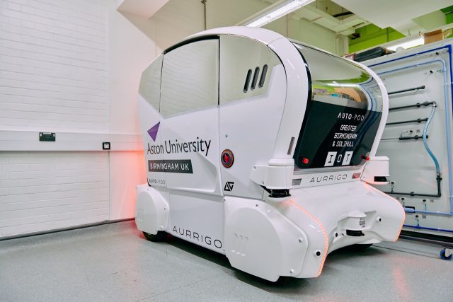 Auto Pod autonomous vehicle designed by Aurrigo at Aston University.