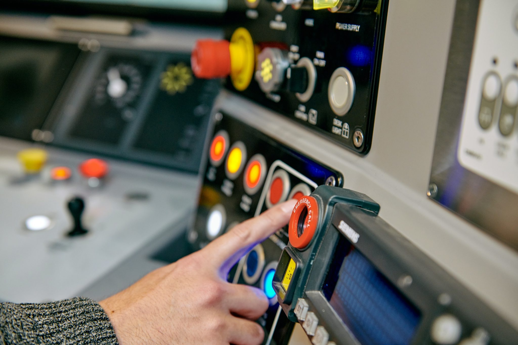 Buttons inside a train simulator.