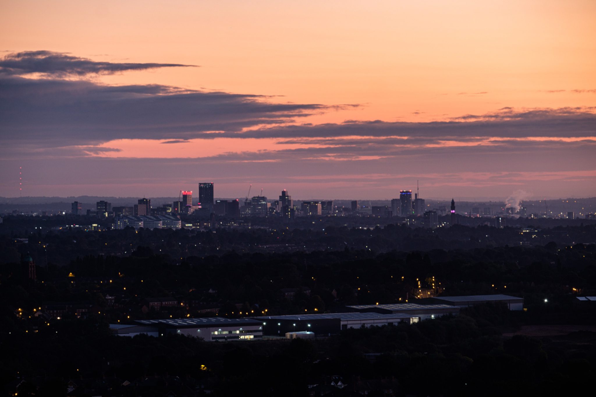 Birmingham skyline at night.