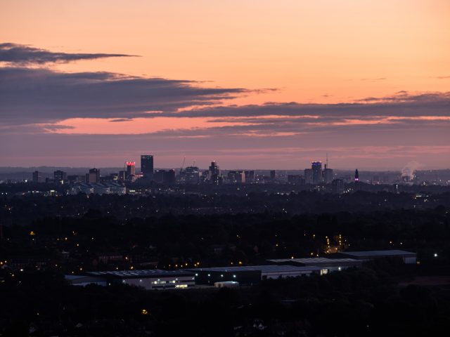 Birmingham skyline at night.