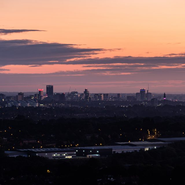 Birmingham skyline at night.
