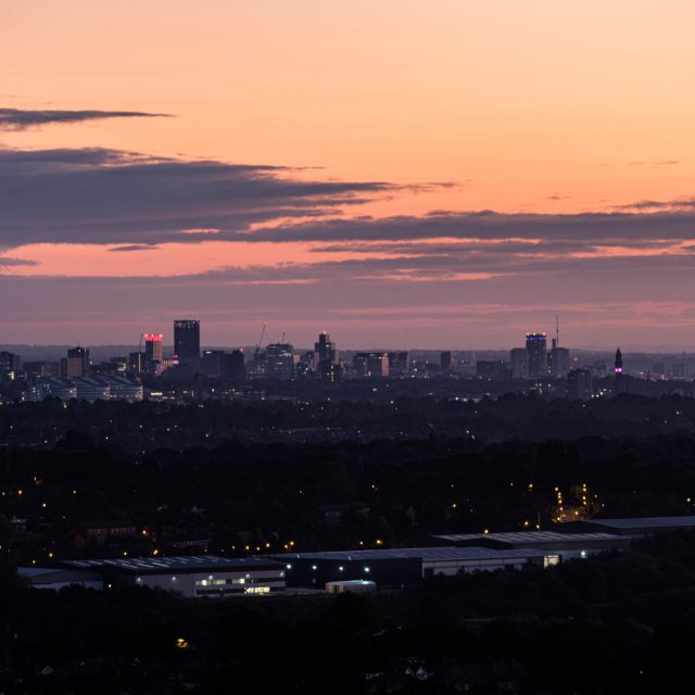 Birmingham skyline at night.