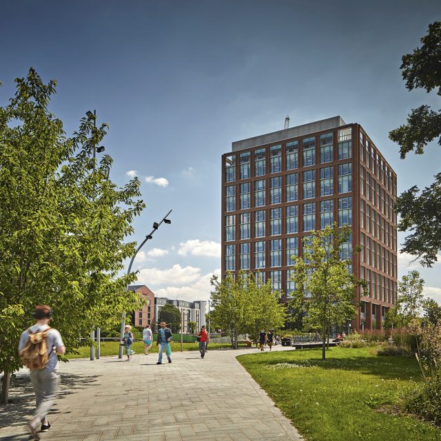 Office building with nearby park land, Friargate Coventry.