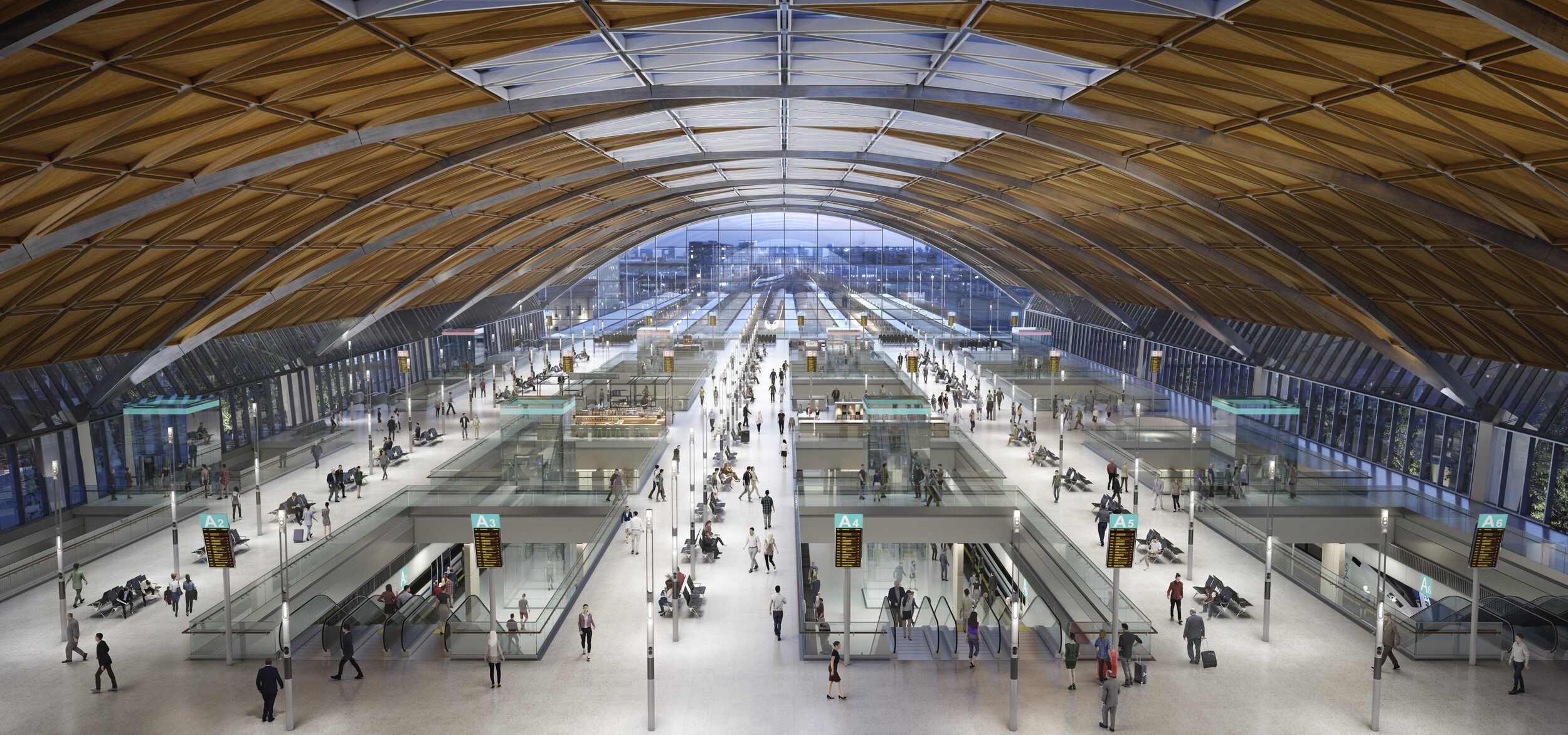 Curzon Street station escalators and atrium. CGI.