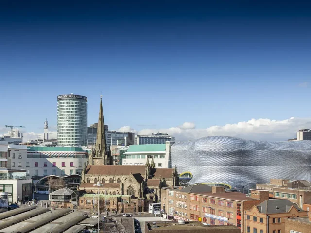 Birmingham skyline and exterior of Selfridges at the Bull Ring.