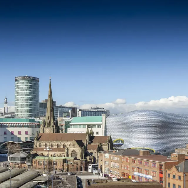 Birmingham skyline and exterior of Selfridges at the Bull Ring.