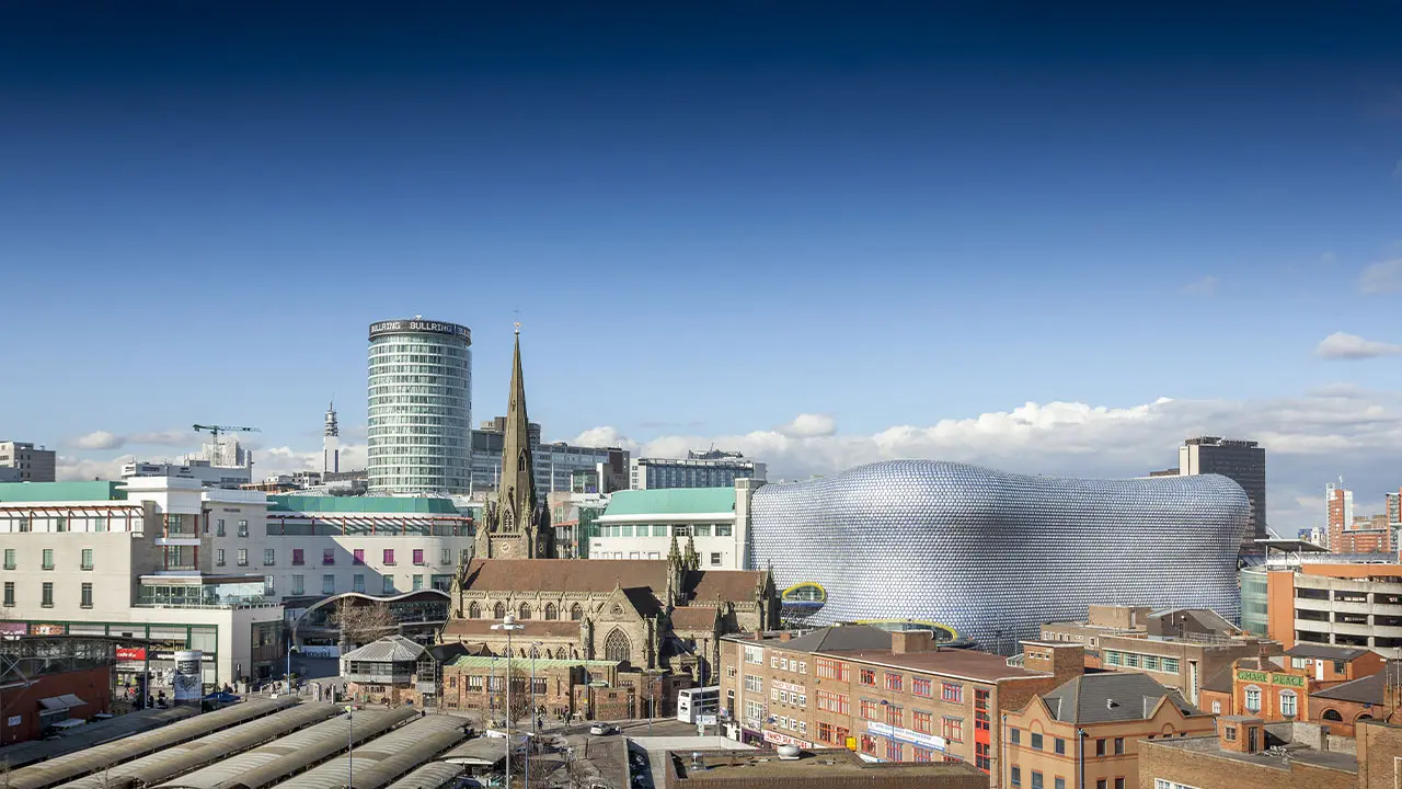 Birmingham skyline and exterior of Selfridges at the Bull Ring.