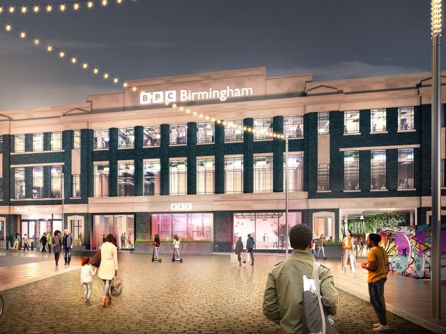 An artist's impression of the new BBC Midlands site (Oxford Street approach)