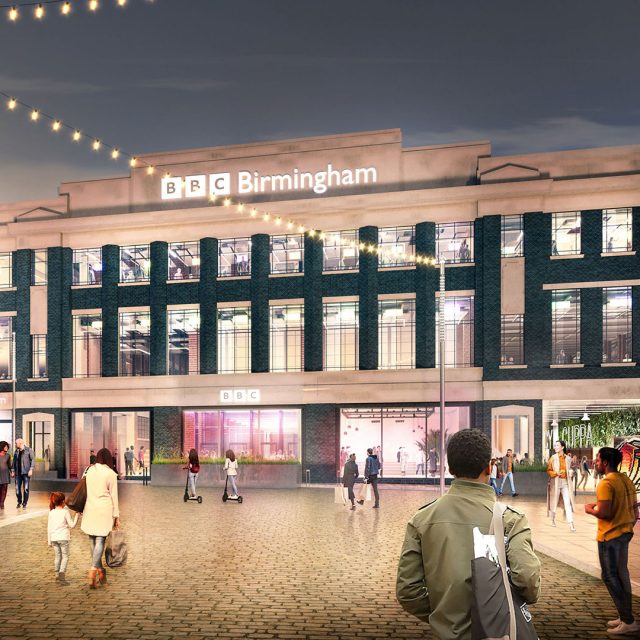 An artist's impression of the new BBC Midlands site (Oxford Street approach)
