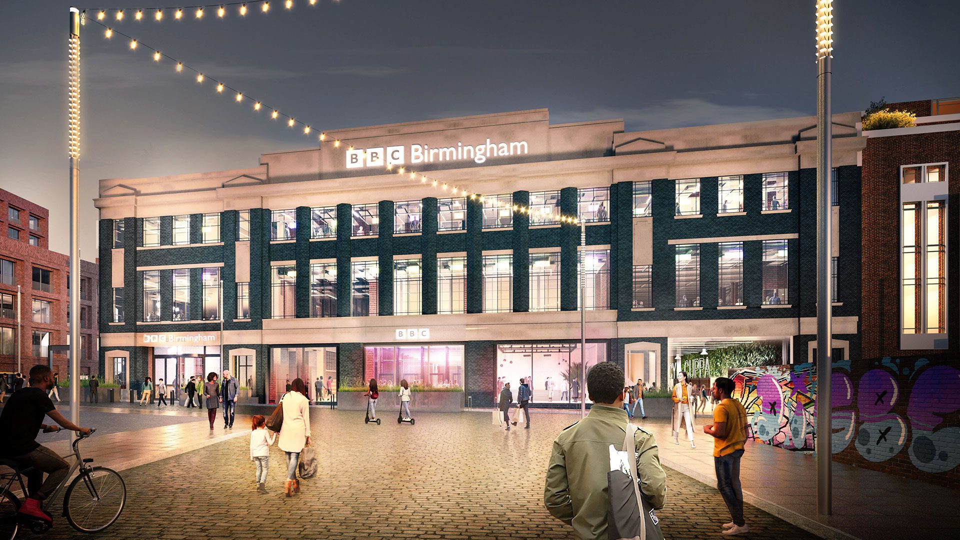 An artist's impression of the new BBC Midlands site (Oxford Street approach)