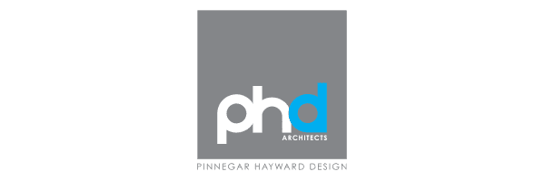 The logo of Pinnegar Hayward Design: "PHD Architects" on a grey background with "Pinnegar Hayward Design" below.